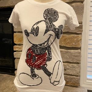 Women’s Juniors Size M 7-8 White Mickey Mouse T-shirt with Glitter